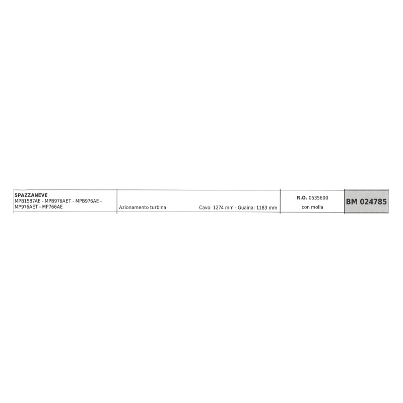MAORI Schneepflug-Anlasserkabel MPB1587AE Kabel 1274 mm Mantel 1183 mm