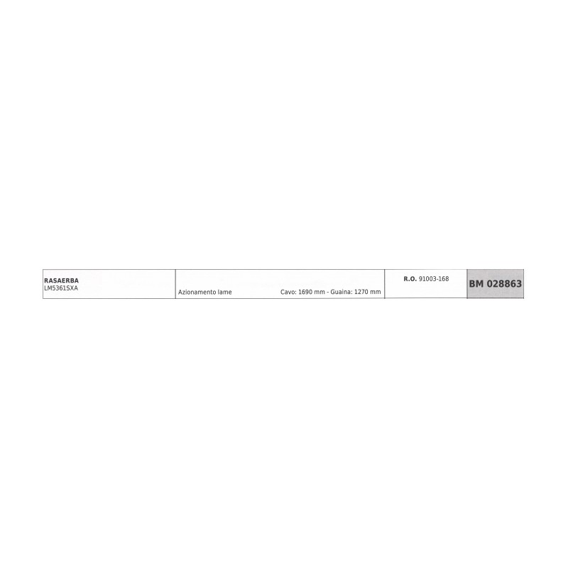 Cavo azionamento lame KAAZ rasaerba LM5361SXA cavo 1690 mm guaina 1270 mm