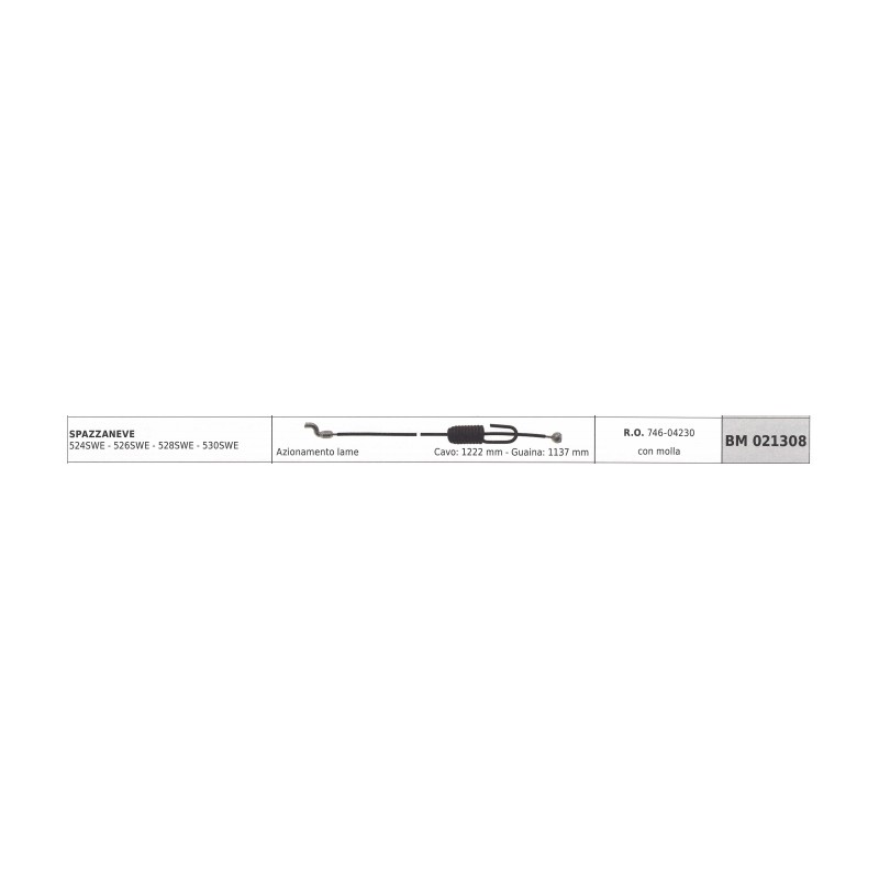 Cavo azionamento lame MTD spazzaneve 524SWE 526SWE cavo 1222 mm guaina 1137 mm