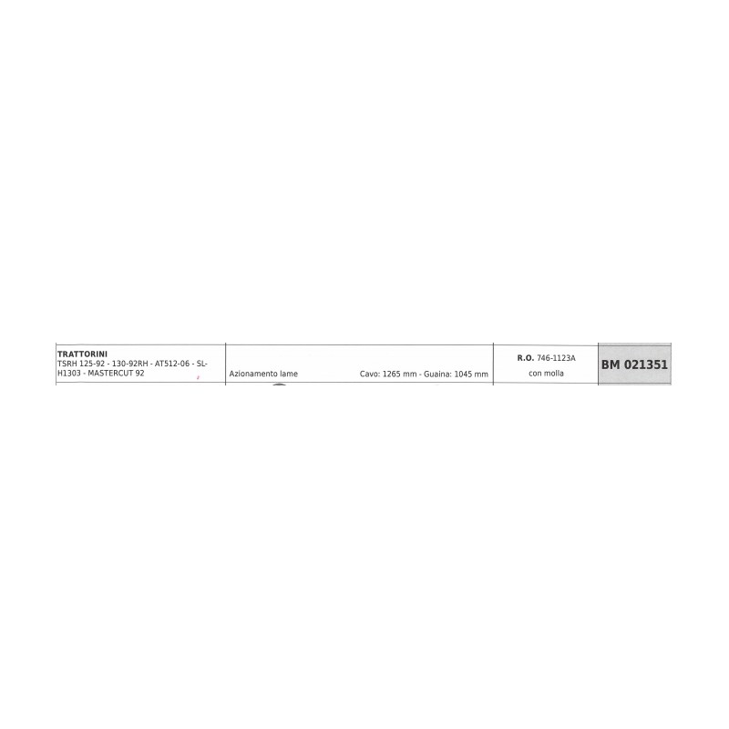 Cavo azionamento lame MTD trattorino TSRH125-92 cavo 1265 mm guaina 1045 mm