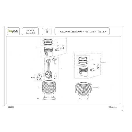 Kit cylindre/piston 3B.13.2385.52 3LD 510 4 segments, modèle neuf | NewgardenParts.com