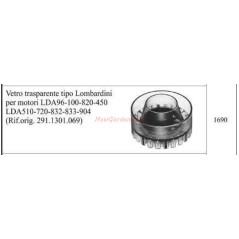 LOMBARDINI verre transparent pour LDA96 moteur motoculteur 100 820 1690