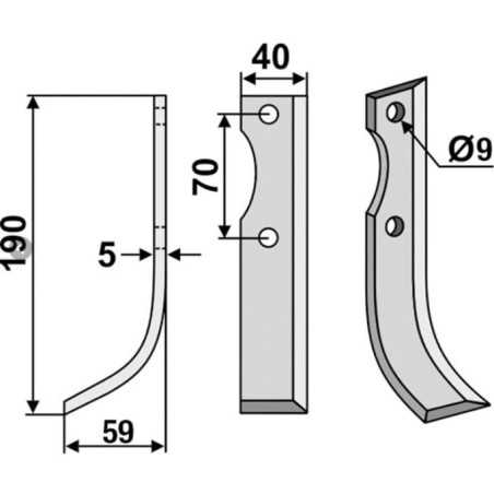Lame de bineuse 350-330 350-331 dx sx GUTBROD 190mm