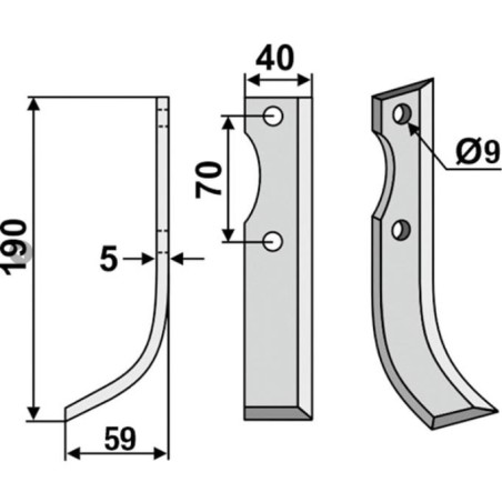 Motoazada azada 350-330 350-331 dx sx GUTBROD 190mm