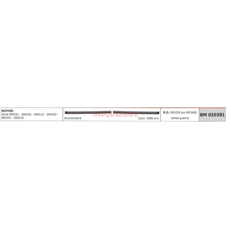 Câble d'accélérateur BRIGGS & STRATTON 06010101 060102 series engines 020381