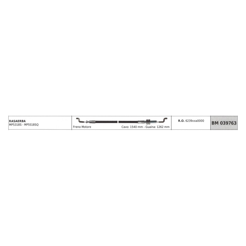 MAORI cortacésped cable de freno motor MP5318S - MP5518SQ cable 1540 mm funda 1262 mm