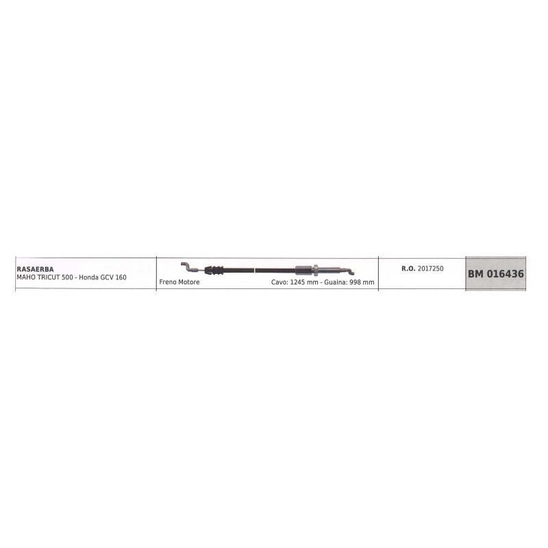 Cable freno motor SANDRIGARDEN cortacésped MAHO TRICUT cable 1245 mm vaina 998 mm