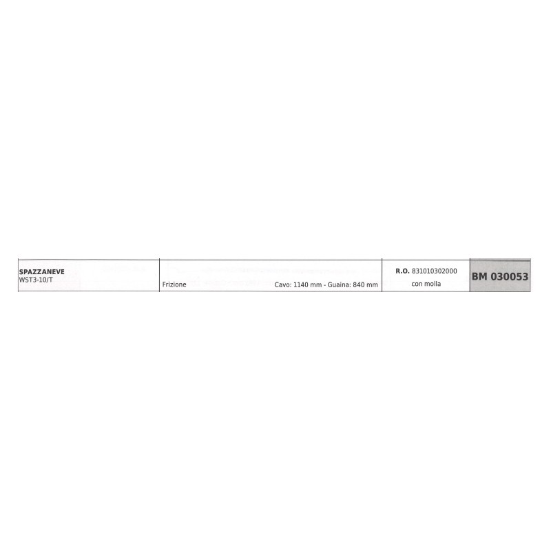 Cavo frizione con molla MAORI spazzaneve WST3-10/T cavo 1140 mm guaina 840 mm