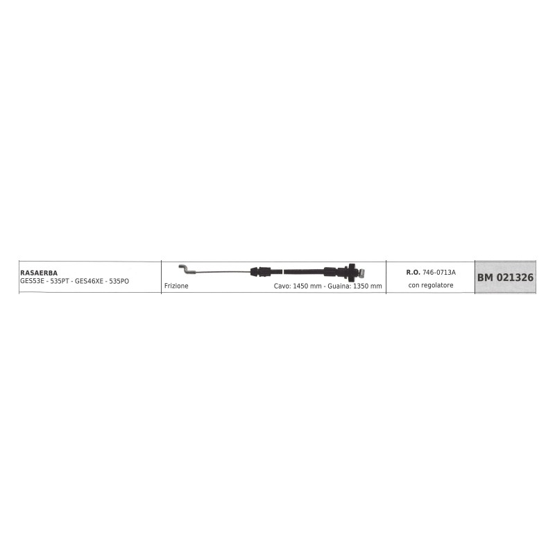 Cavo frizione con regolatore MTD rasaerba GES53E cavo 1450 mm guaina 1350 mm