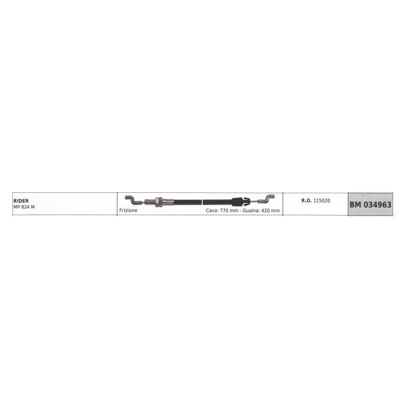 Cavo frizione MAORI trattorino rider MP 824 M cavo 770 mm guaina 420 mm