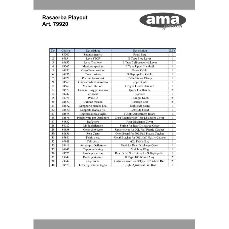 84835 - TRACTION LEVER FOR 79920 ORIGINAL AMA