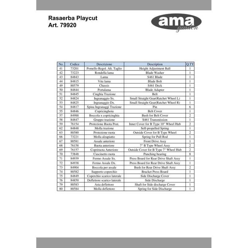 84847 - COMPLETE TRACTION FOR 79920 ORIGINAL AMA