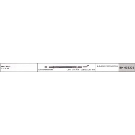 Câble d'accouplement des lames GREEN LINE motofaucheuse GL870MF câble 1605mm gaine 1380mm | NewgardenParts.com