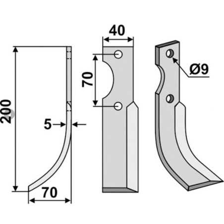 Hackmesser für Bodenfräse 350-611 350-610 FORT 200mm dx sx