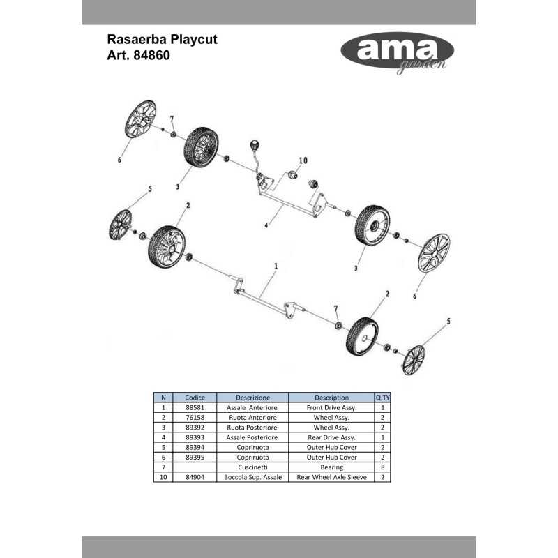 89392 - RUEDA TRASERA ORIGINAL AMA COMPLETA PARA CORTADORA DE CÉSPED DE 46 CM