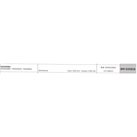 PROGREEN cable cortacésped PG5540SBQ PG5550SHQ cable 1432 mm vaina 1193 mm | NewgardenParts.com