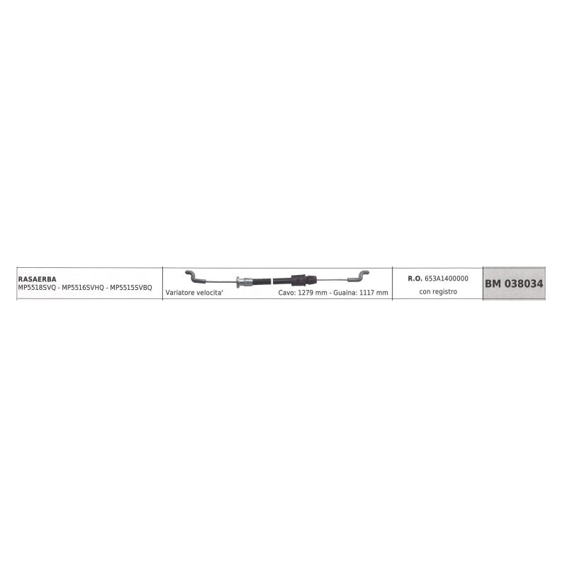 MAORI tondeuse variateur de vitesse câble MP5518SVQ câble 1279 mm gaine 1117 mm