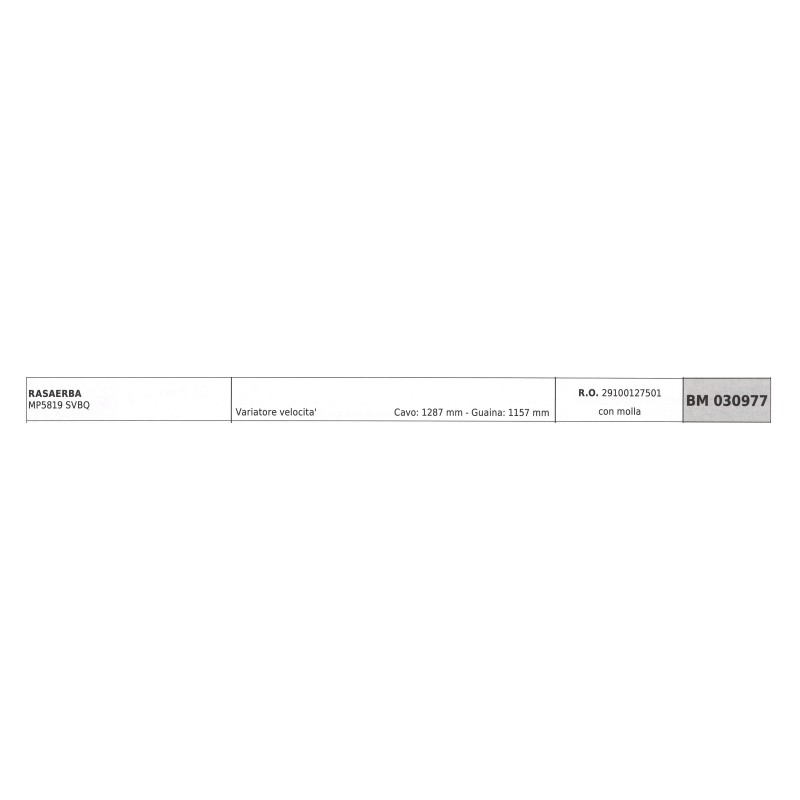 Cavo variatore velocità MAORI rasaerba MP5819 SVBQ cavo 1287 mm guaina 1157 mm