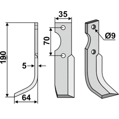 Motor cultivator hoe blade tiller 350-625 350-624 FORT 190 mm right left