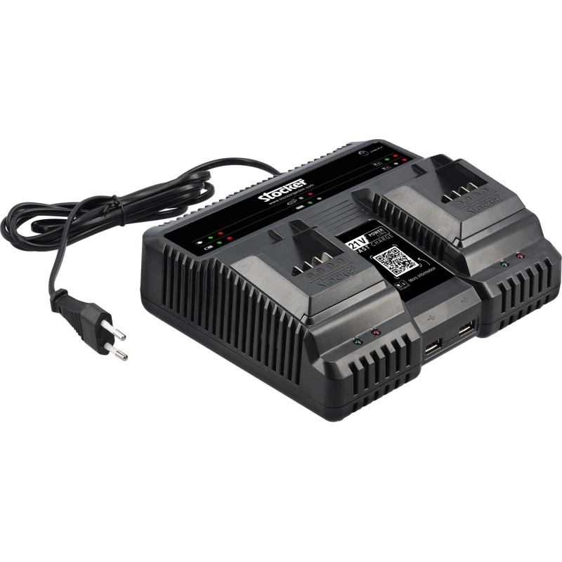 Caricabatterie doppio STOCKER 21V Fast Charge con indicatori LED