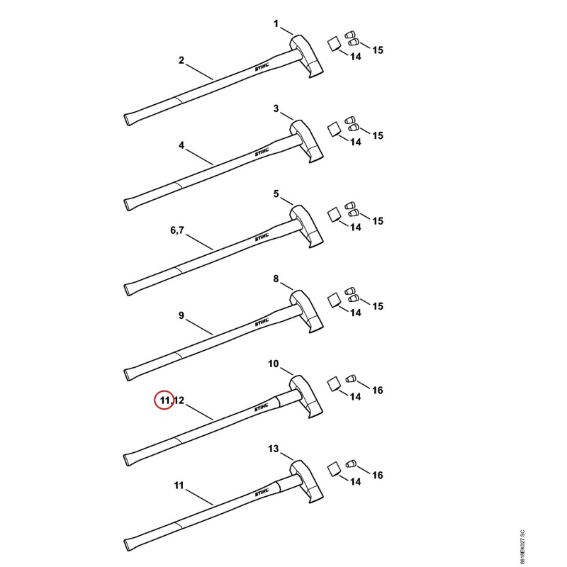 Hickory handle, 85 cm 00008812012 ORIGINAL STIHL