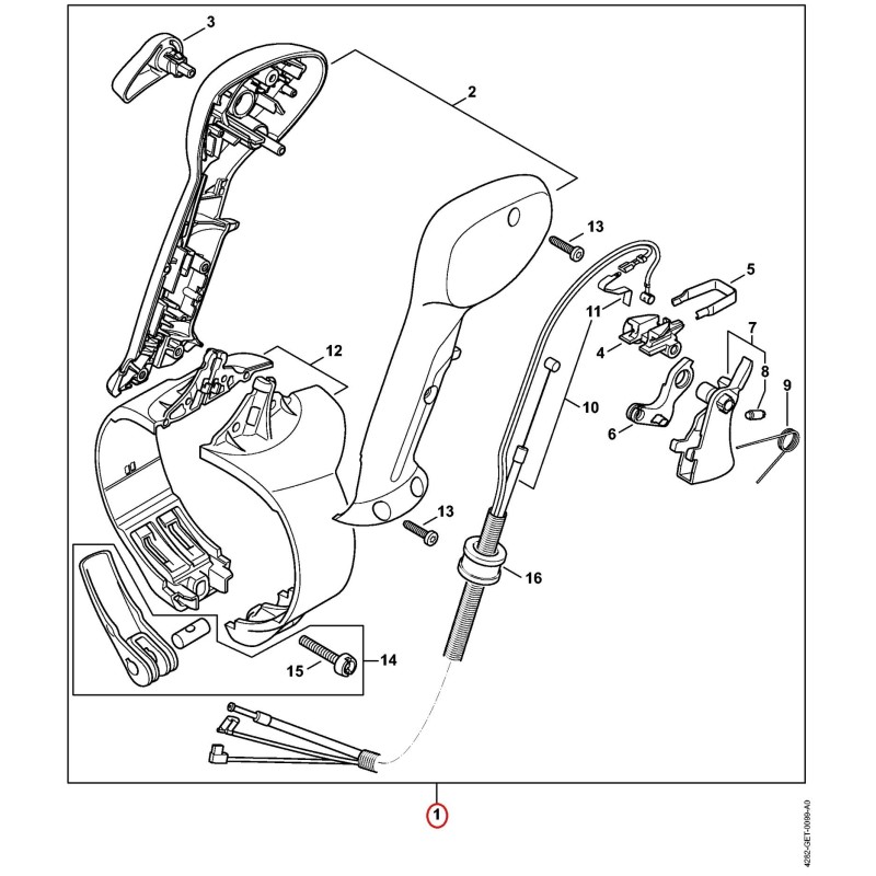 Poignée de commande avec câble de commande des gaz 42827904901 ORIGINAL STIHL
