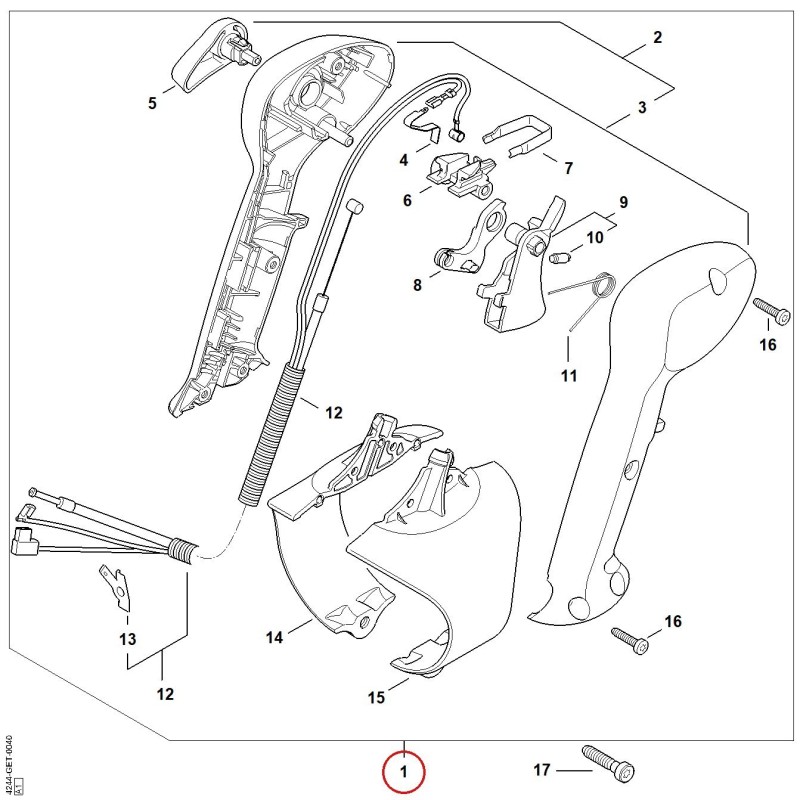 Control handle with throttle cable 42447904906 ORIGINAL STIHL