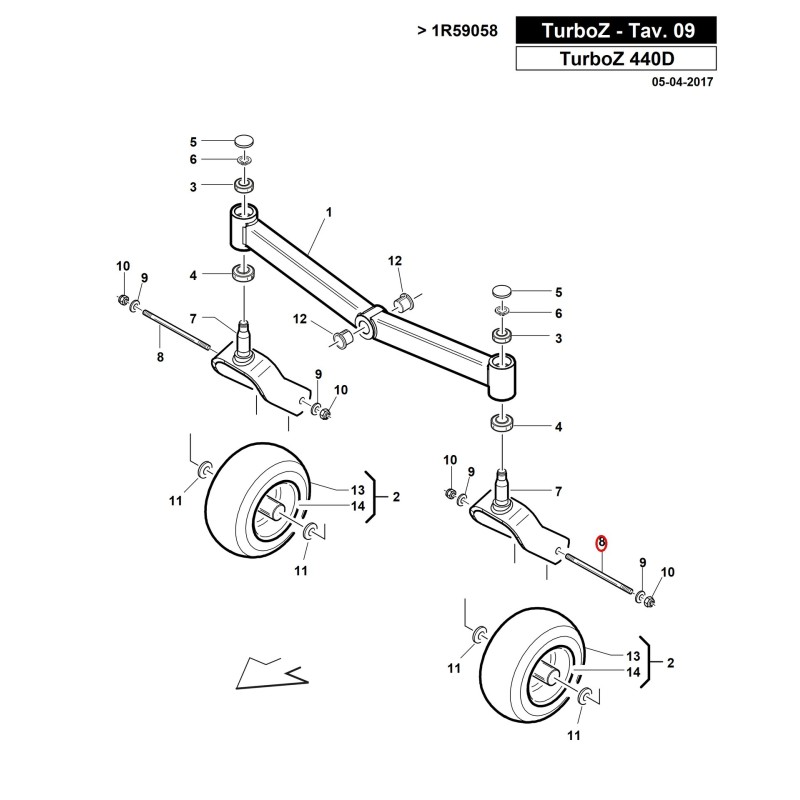 Essieu de roue arrière 01.40.00.0470
