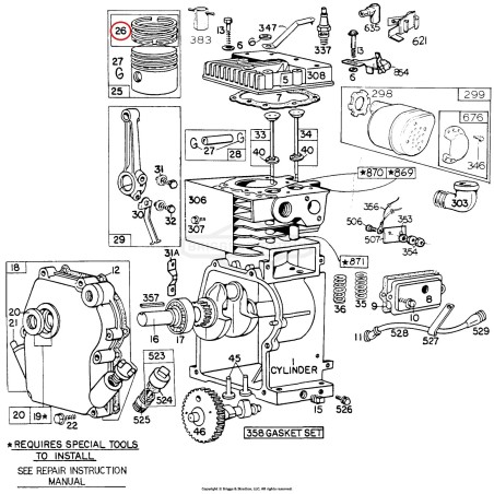 BRIGGS & STRATTON 70.6mm diameter square segment kit 011800 | NewgardenParts.com
