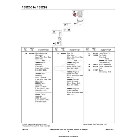 BRIGGS & STRATTON square segment kit diameter 65.1 mm 011590 | NewgardenParts.com