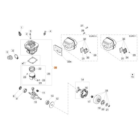 Cilindro motosega modelli GS650 GS651 ORIGINALE EMAK 50252011A | NewgardenParts.com