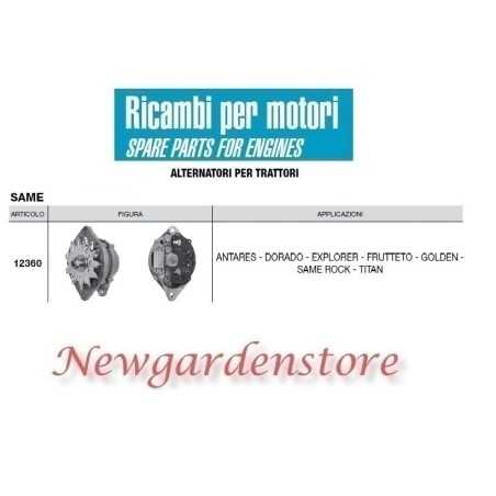 Alternator 12360 SAME tractor engine DORADO EXPLORER GOLDEN 14volt 65 amps | NewgardenParts.com