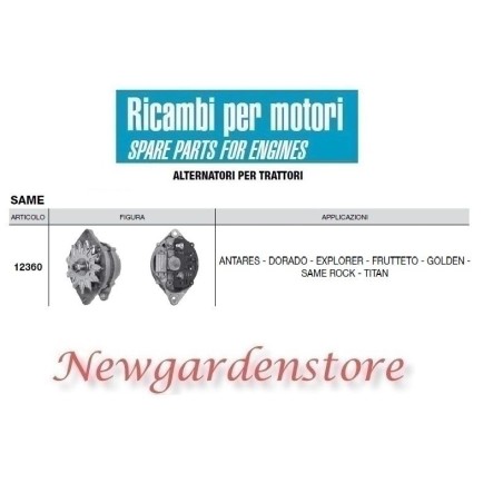 Alternatore 12360 SAME trattore motore DORADO EXPLORER GOLDEN 14volt 65 ampere | NewgardenParts.com