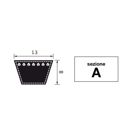 Cinta de caucho laminado sección A45 desarrollo primitivo 1173 mm máquina agrícola | NewgardenParts.com