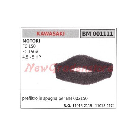 Prefiltro aria in spugna KAWASAKI motore FC 150 150V 4.5 5 HP 001111 | NewgardenParts.com