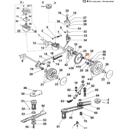 Collare sinistro tagliaerba modelli LUX47T ORIGINALE EMAK 8202071AR rocchetto ruota | NewgardenParts.com