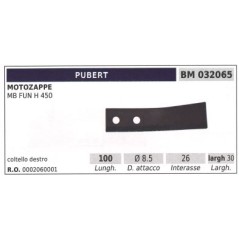 Lame de coupe, côté droit, pour cultivateur rotatif MB FUN H 450 PUBERT