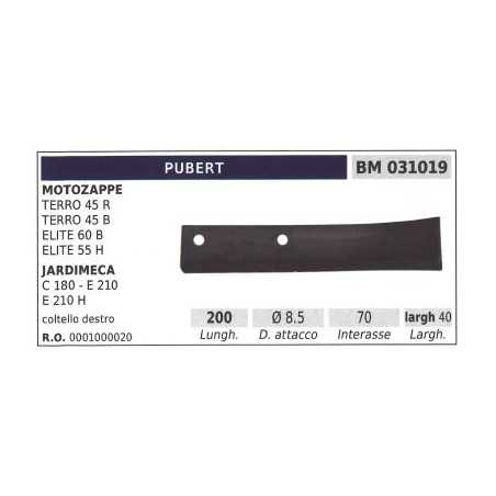 Cuchilla de corte derecha para escarificador TERRO 45R PUBERT L. 200 mm | NewgardenParts.com
