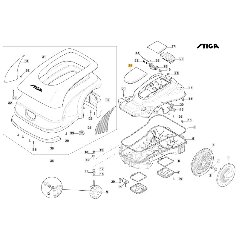 Copertura - a3000 rtk ORIGINALE STIGA robot rasaerba tagliaerba 381110006/0