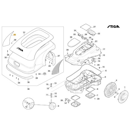 Copertura destra ORIGINALE STIGA a3000 rtk robot rasaerba tagliaerba 322110191/0 | NewgardenParts.com