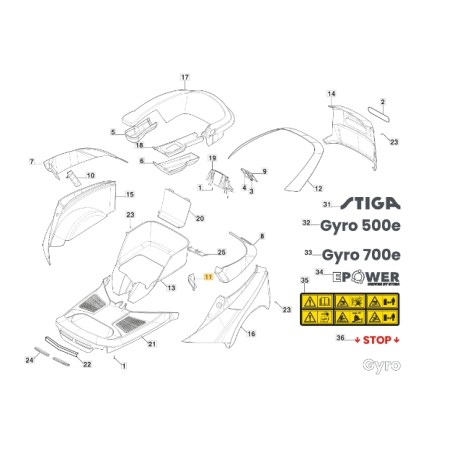 Copertura fissaggio lato sinistro trattorino ORIGINALE STIGA 337110400/0 | NewgardenParts.com