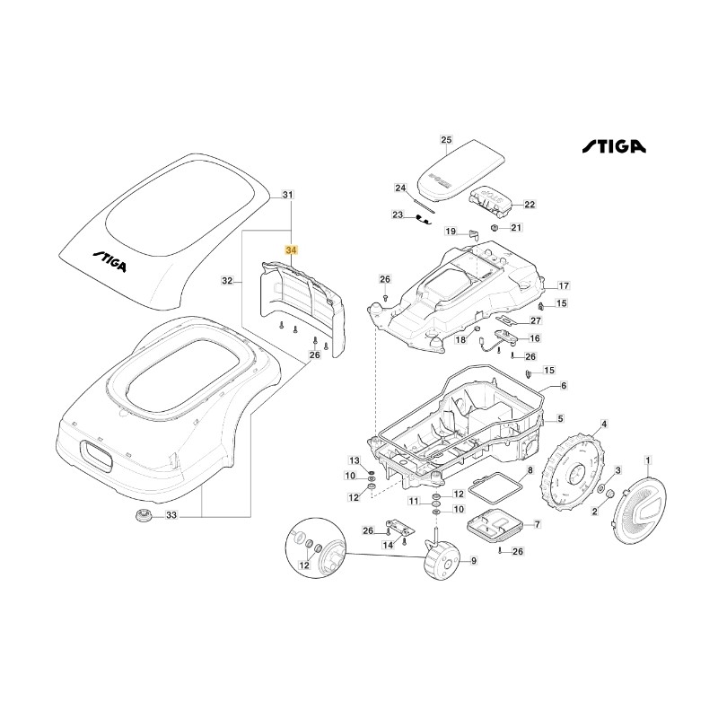 Copertura posteriore robot tagliaerba modelli A1000 ORIGINALE STIGA 322110085/0