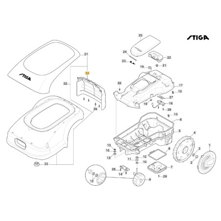 Copertura posteriore robot tagliaerba modelli A1000 ORIGINALE STIGA 322110085/0 | NewgardenParts.com