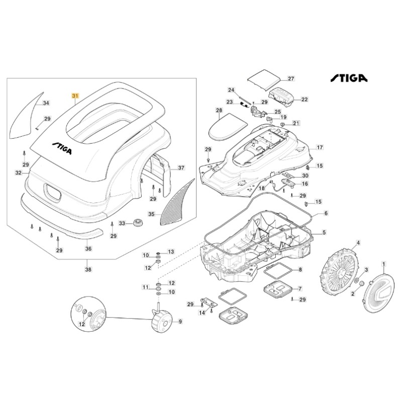 Copertura superiore ORIGINALE STIGA a3000 rtk robot rasaerba 381110001/0