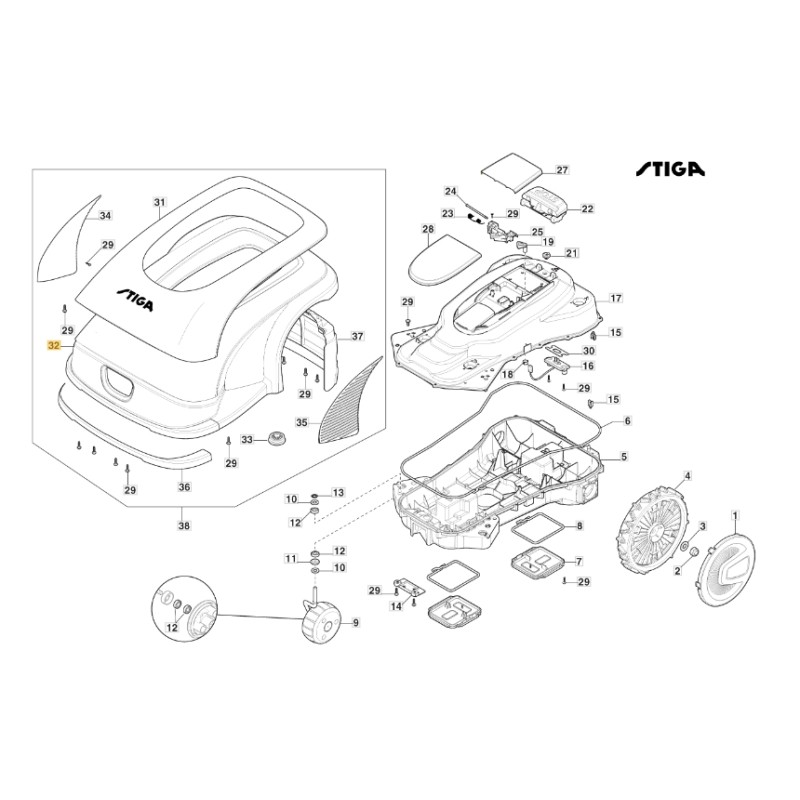 ORIGINAL STIGA a3000 rtk robot lawnmower upper cover 381119735/0