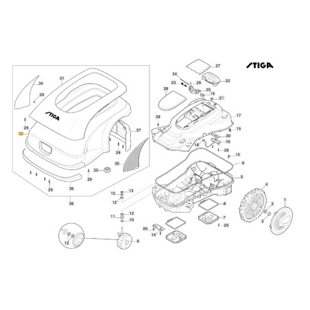 Copertura superiore ORIGINALE STIGA a3000 rtk robot rasaerba 381119735/0 | NewgardenParts.com