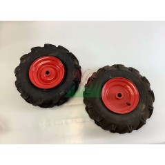 Coppia Ruote artigliate con cerchio in metallo rosso motozappa motocoltivatore | NewgardenParts.com