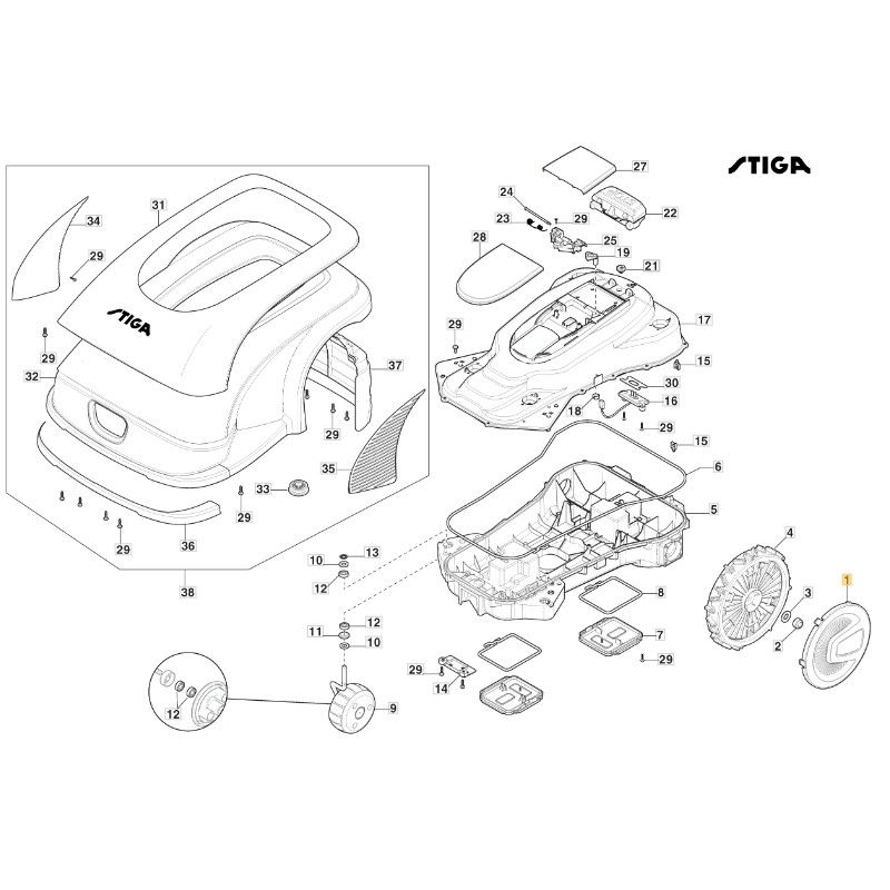 Coprimozzo ruota Di 240 mm ORIGINALE STIGA a3000 rtk robot rasaerba 322110852/0