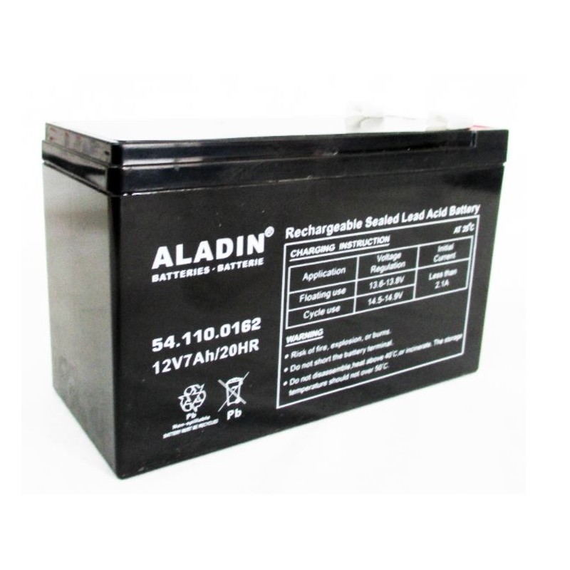 Batería hermética de gel ALADIN 12V 7,2 Ah polo positivo izquierdo