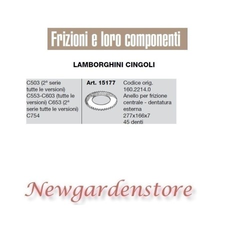 Anello frizione centrale trattore C503 553 603 754 15177 LAMBORGHINI 277x166x7 | NewgardenParts.com